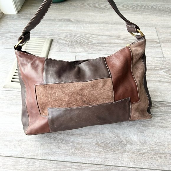 Marco Buggiani Leather & Suede Italian Handbag Brown Patchwork Made In Italy - Picture 1 of 16